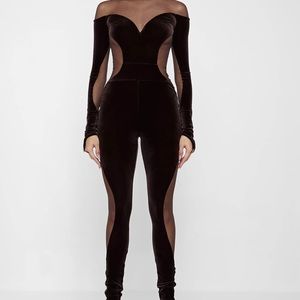 NWT MANIERE DE VOIR Velour & Mesh Couture Jumpsuit